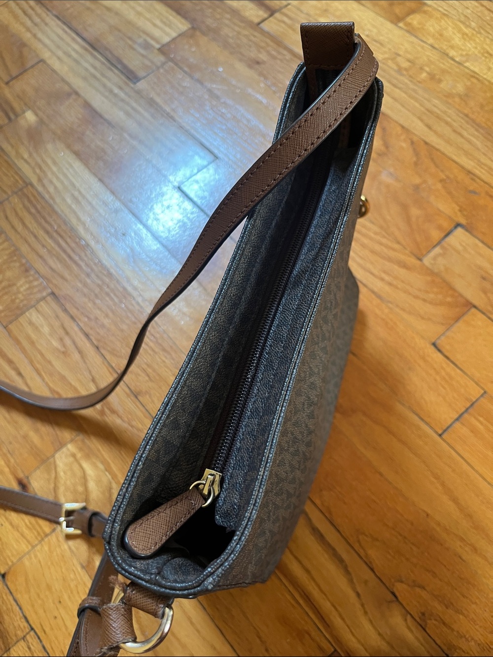 Michael Kors Brown and Dark Brown Logo Crossbody Bag - Picture 8 of 12